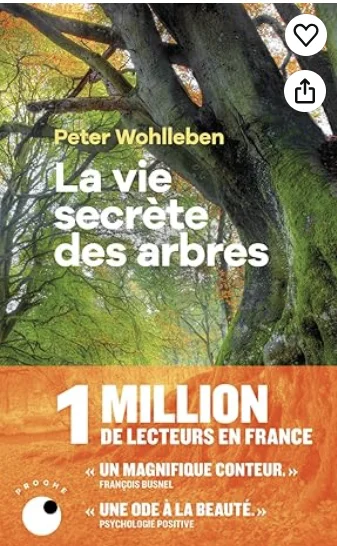 Couverture du livre La vie secrète des arbres de Peter Wohlleben éditions Proche, posé sur un arrière-plan de forêt verdoyante.