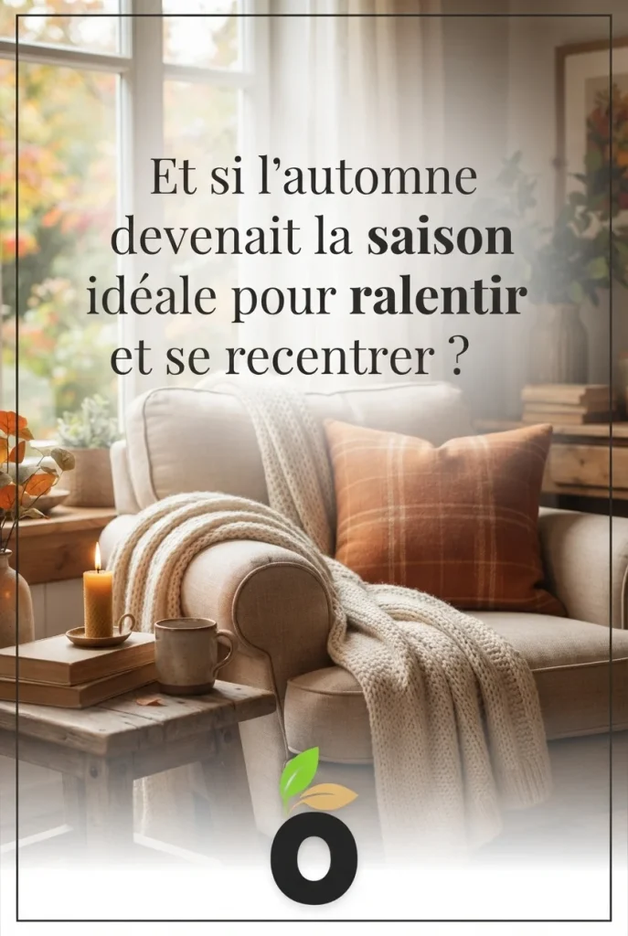 Épingle Pinterest chaleureuse affichant la question "Et si l'automne devenait la saison idéale pour ralentir et se recentrer ?" avec le logo de Sowly en bas.